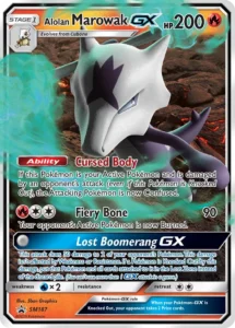 Carte Pokémon Marowak d'Alola-GX n°SM187/250 – Type : Feu – Série : Promotions SM Black Star