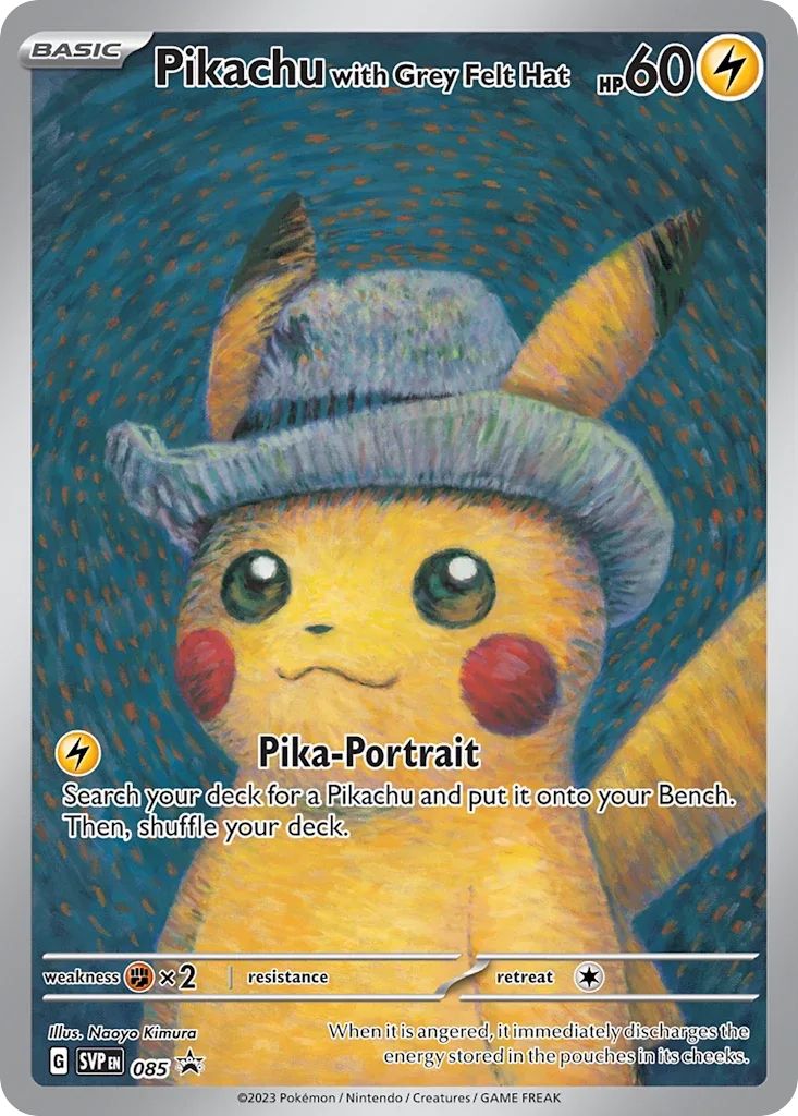 Pikachu avec chapeau en feutre gris